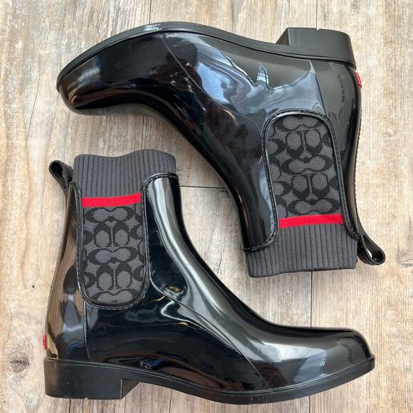 COACH Chelsea Rain Boot Women's 6 Black - Picture 2 of 9